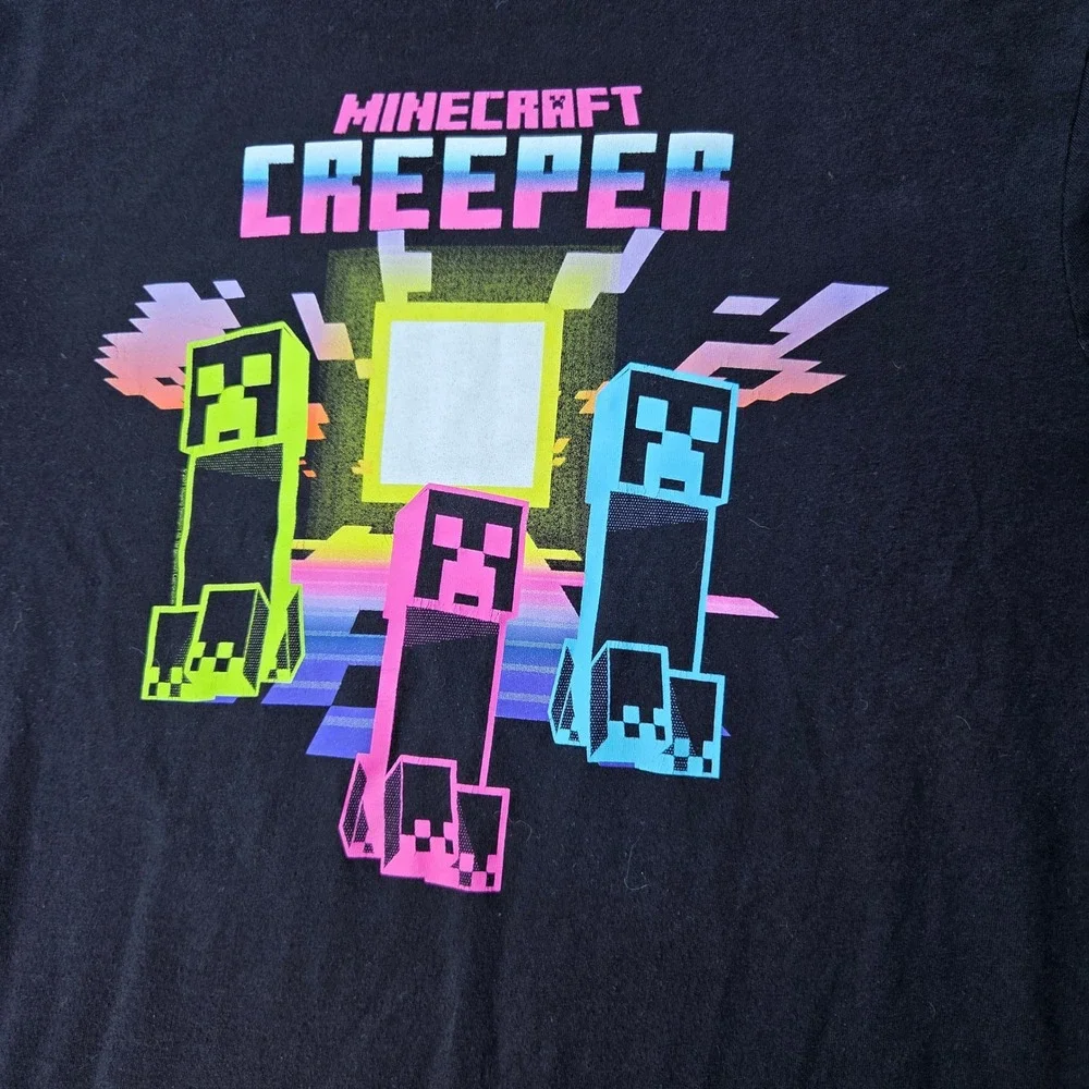 Old Navy Minecraft Creeper Shirt Boys XXL Black Neon Graphic Tee Gamer Style
